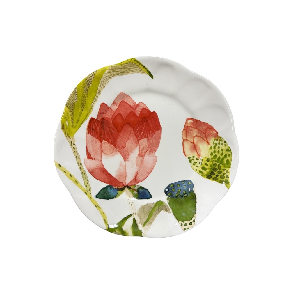 Michelle Morin Anthropologie Red Protea Botanical Scalloped Dessert Plate 8"